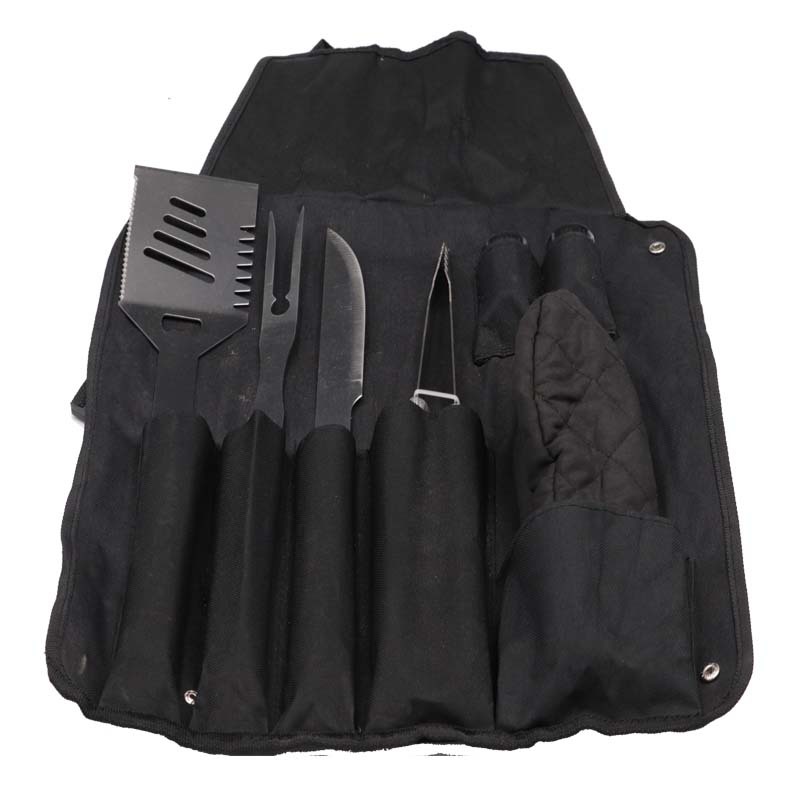 Acero inoxidable set de parrilla de camping al aire libre delantal horquilla guante botella de condimentos