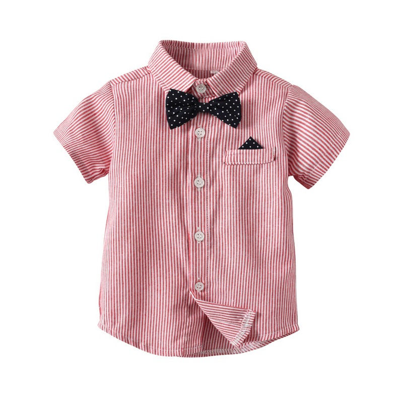 Boy Suit Children's Striped Single-breasted Shirt Suspender Shorts Two-piece display picture 4