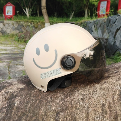 electric battery car adult helmet: Motosiklet kaskı (dəbilqə) - 3c-adult-khachi-sunscreen-short-smile-sticker-w