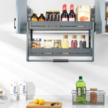批发厨房顶柜拉篮吊柜升降橱柜下拉式厨柜吊篮装碗置物架阻尼调味