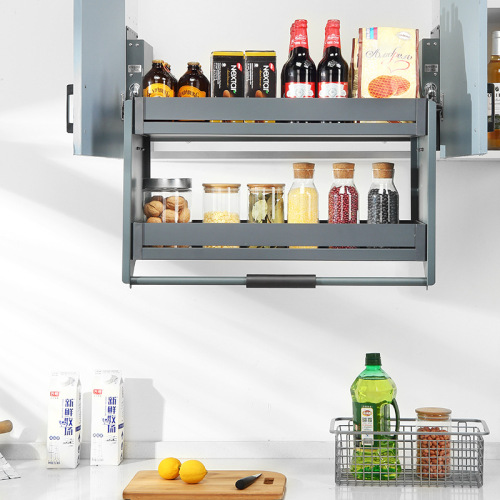 Wholesale kitchen top cabinet pull basket wall cabinet lifting cabinet pull-down kitchen cabinet hanging basket bowl rack damping seasoning