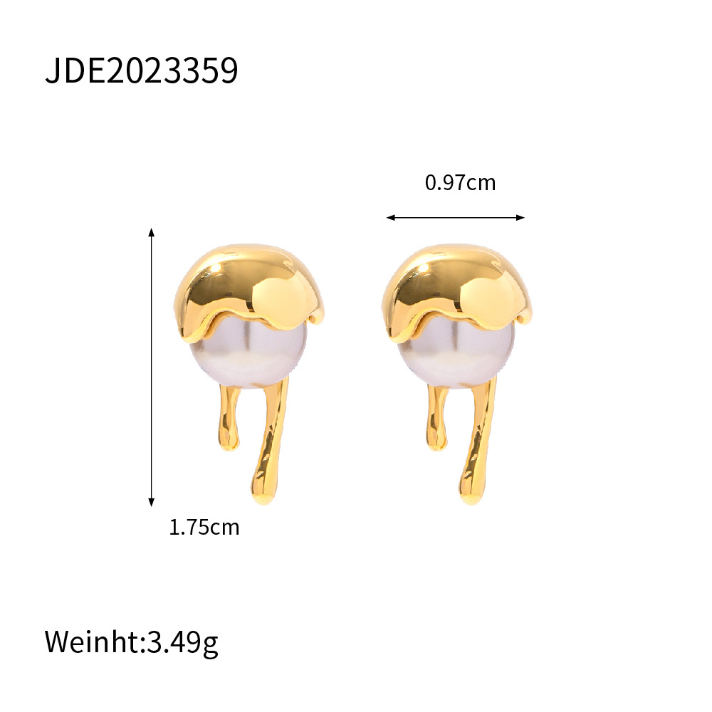 Fashion Irregular Copper Inlay Pearl Ear Studs 1 Pair