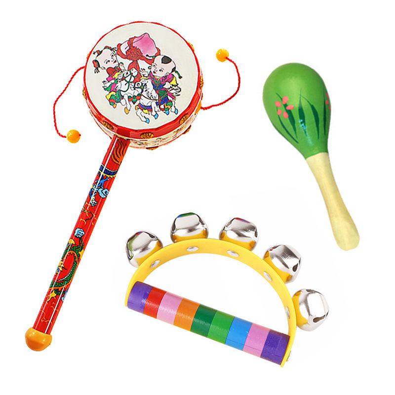 Peace drum + small maracas + handbell (color random)