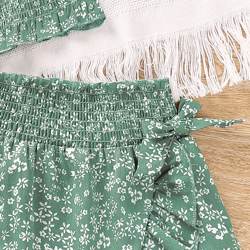 Abbigliamento per bambini 2024 estate nuovo prodotto per bambini reggicalze floreale gonna corta in pizzo set in due pezzi per ragazze_voghion.com