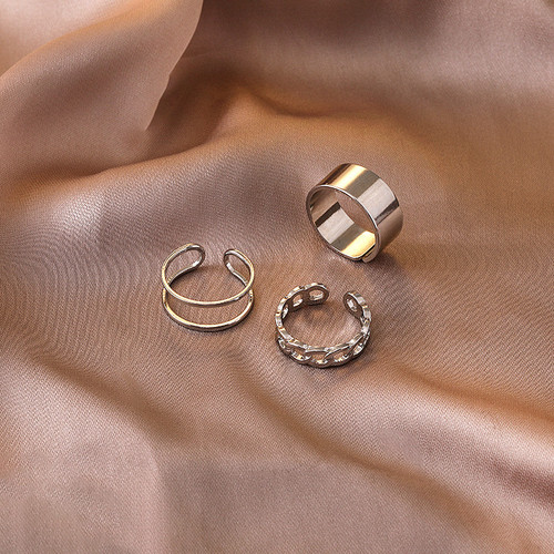 Korean version of the new three-piece set ring simple opening adjustable ring ins internet celebrity personalized chain index finger ring