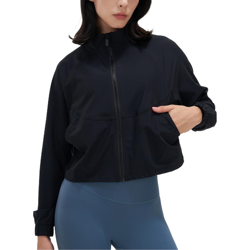 Cremallera casual ropa de entrenamiento chaqueta suelta de manga larga ropa de yoga superior protección solar de secado rápido deportes top