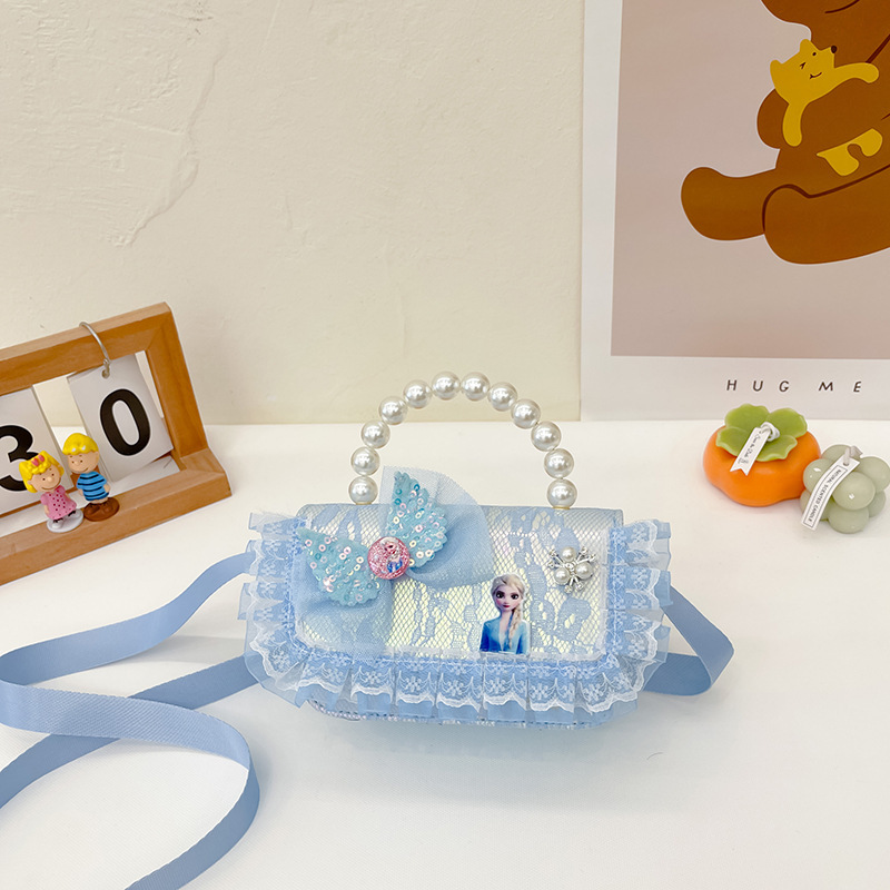 Bolsos para niños nuevos bolsos de perlas princesa niñas lindos bolsos de hombro de encaje arco cambio mochila