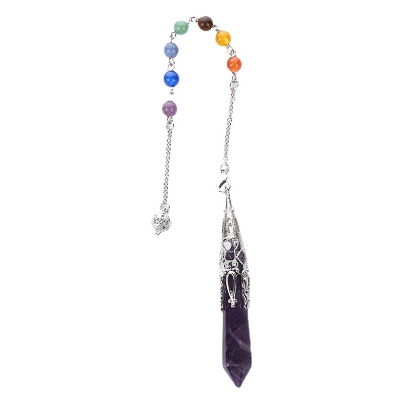 Cross-Border Natural Amethyst Rose Quartz Pendant Single Pointed Hexagonal Column Necklace Yoga Accessories Pendulum Fm Foreign Trade Jewelry