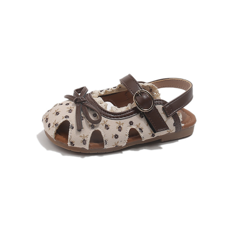 Girls' Floral Print Closed Toe Sandals Sweet Baby Soft Sole Princess Shoes Summer Mori Girl Style Little Princess Beach Shoes_voghion.com