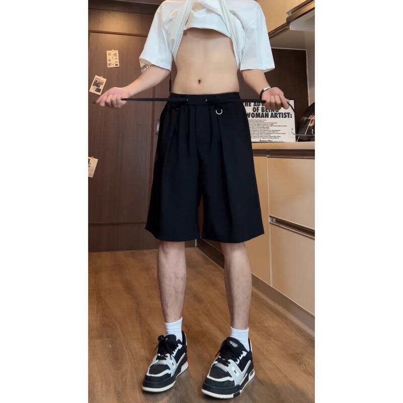 Summer American-Style Simple Casual Suit Shorts for Men, High-End Loose Wide-Leg Ice Silk Drape Five-Point Shorts Summer American-Style Simple Casual Suit Shorts for Men, High-End Loose Wide-Leg Ice Silk Drape Five-Point Shorts