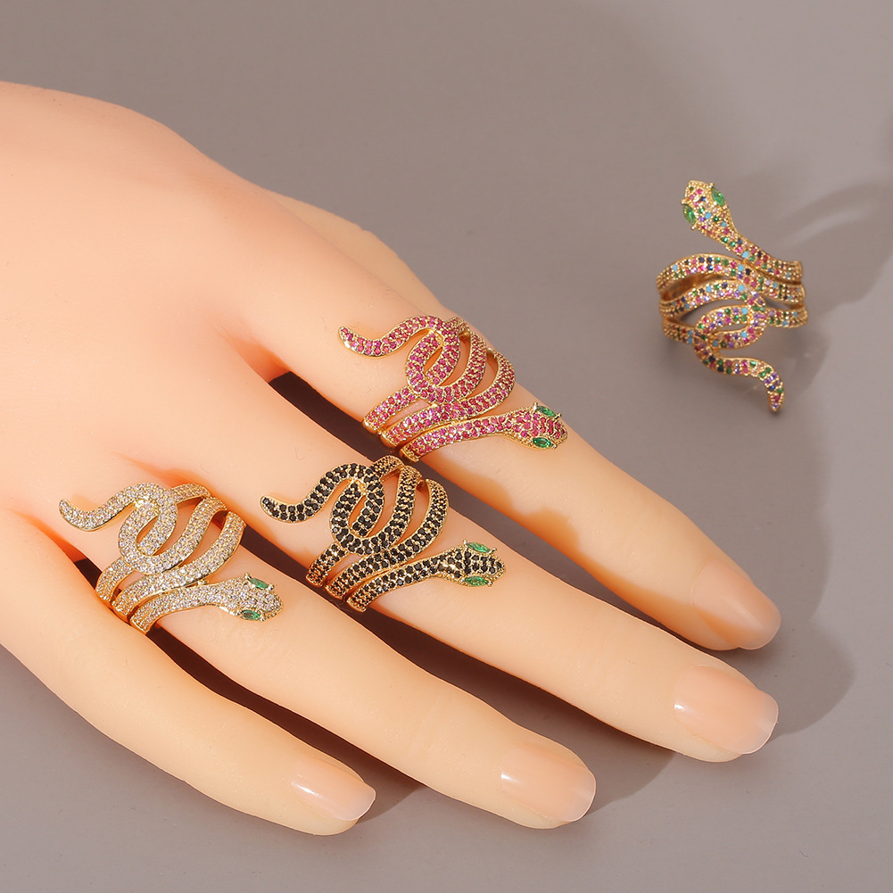 vintage cobra shaped copper inlaid zircon ring wholesale nihaojewelry