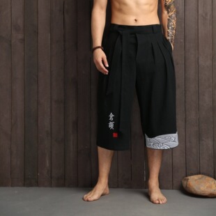 Popular Style Available All Year Round, Summer Chinese Style Cotton and Linen Three-Quarter Beach Pants, Men's Bloomers, Wide-Leg Pants K1617-P55