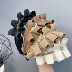 2022 Autumn/Winter Trendy Hairband with English Letters, Flared Edge, Wide Design—New Online Celebrity Style Featuring Rhinestones, Pleats, and Ruffled Trim