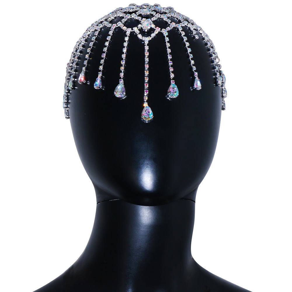 Nueva moda rhinestone pelo cadena europea y americana personalidad color diamante agua gota borla salvaje tocado accesorios para el cabello tocado