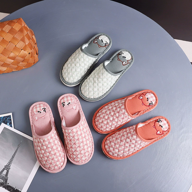 Детская головка Баотоу Три слоя утолщенных резиновых гранул тканые тапочки в клетку мультяшный домашний деревянный пол тапочки