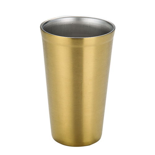 Wholesale 304 Korean beer mug barbecue restaurant tea drink milk cup double-layer cup anti-fall gold cup