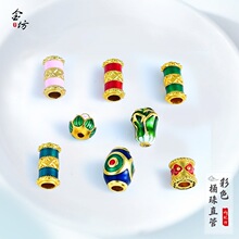 久不掉色越南沙金桶珠直管diy配件项链毛衣链绿色烧蓝diy配件批发