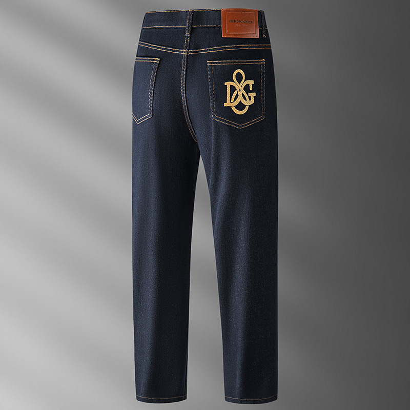 Autumn And Winter New Business Slim-fit Straight Men's Pants Versatile Casual Blue Jeans_mkmklike.com