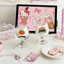 韩风ins猫咪玻璃高脚红酒果汁香槟饮料杯可爱少女心情侣酒杯