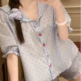 韩国ins女士韩版甜美可爱大翻领宽松舒适夏外穿家居服套装配发箍