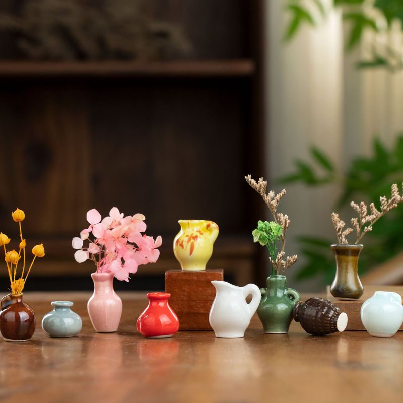 パーソナライズされた中国風景徳鎮セラミック 3D ミニ花瓶フラワーアレンジメント装飾オブジェクト指先装飾装飾品|undefined