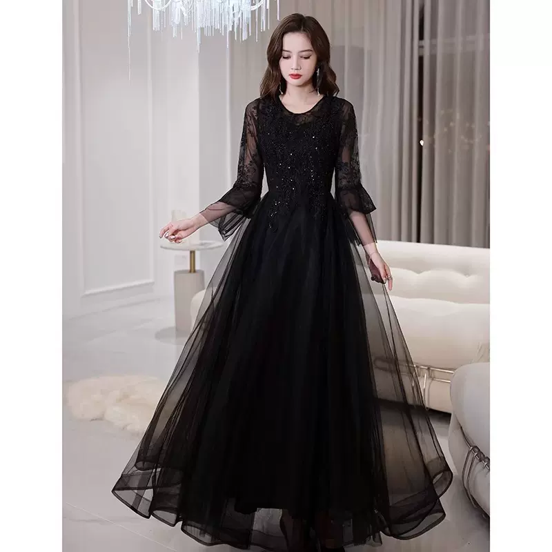 黑色晚礼服裙宴会气质网纱显瘦连衣裙2025新款轻奢高级感外贸礼服