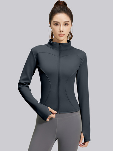 Juyitang zipper slim warm long-sleeved top, women's stand-collar sports tight yoga coat