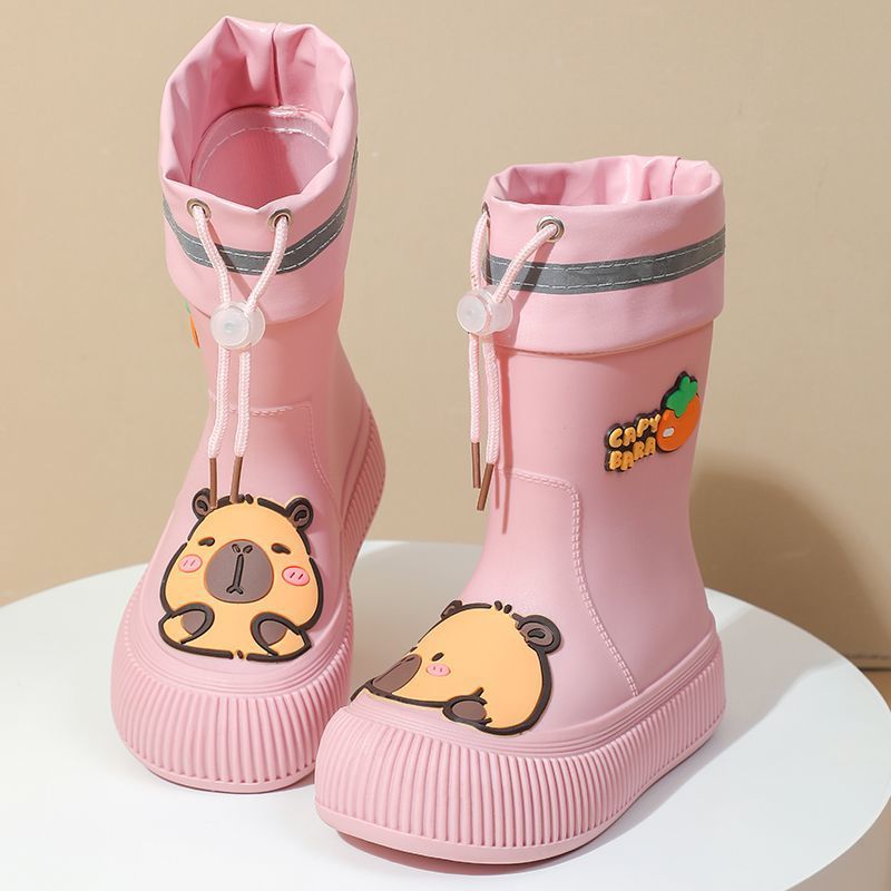 Escuela primaria Capibara zapatos de lluvia para niños, moda lindos impermeables, antideslizantes, bajo tubo medio, zapatos de agua caliente