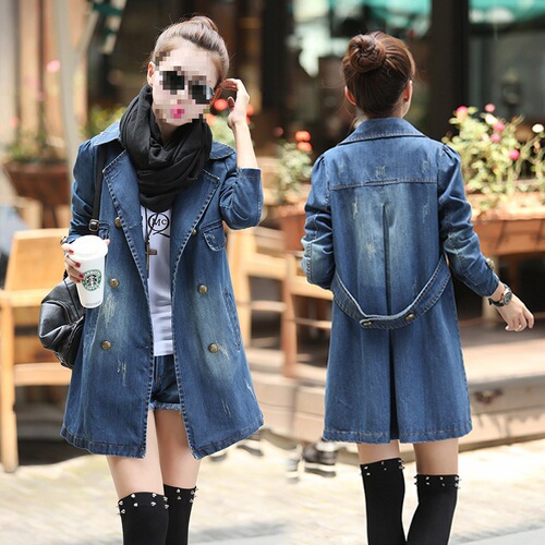 Autumn Women's Fitted Denim Jacket Long Sleeve Casual Medium Length Denim Windbreaker