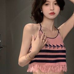 掛脖流蘇小吊帶女設計感小眾美背針織背心外穿純欲性感露臍上衣夏
