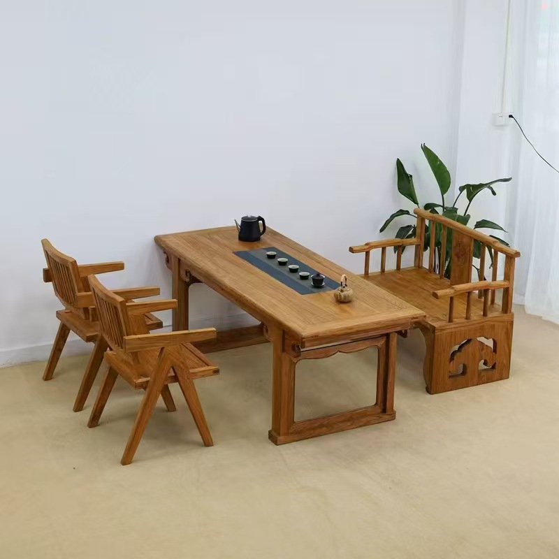 Old Elm Desk Office Furniture Dry Tea Table Solid Wood Carved Weathered Large Board Table Computer Work Desk