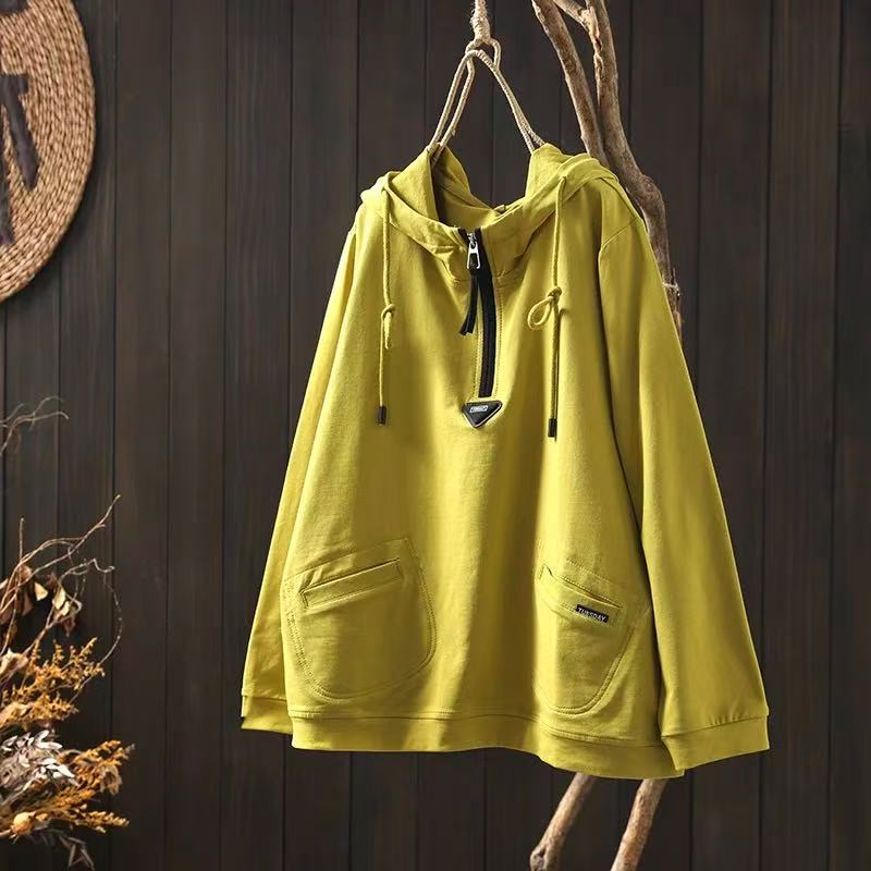 Autumn New Cotton Hooded Sweatshirt Women's Loose Long-Sleeved Design Pullover Top for Small People 80967