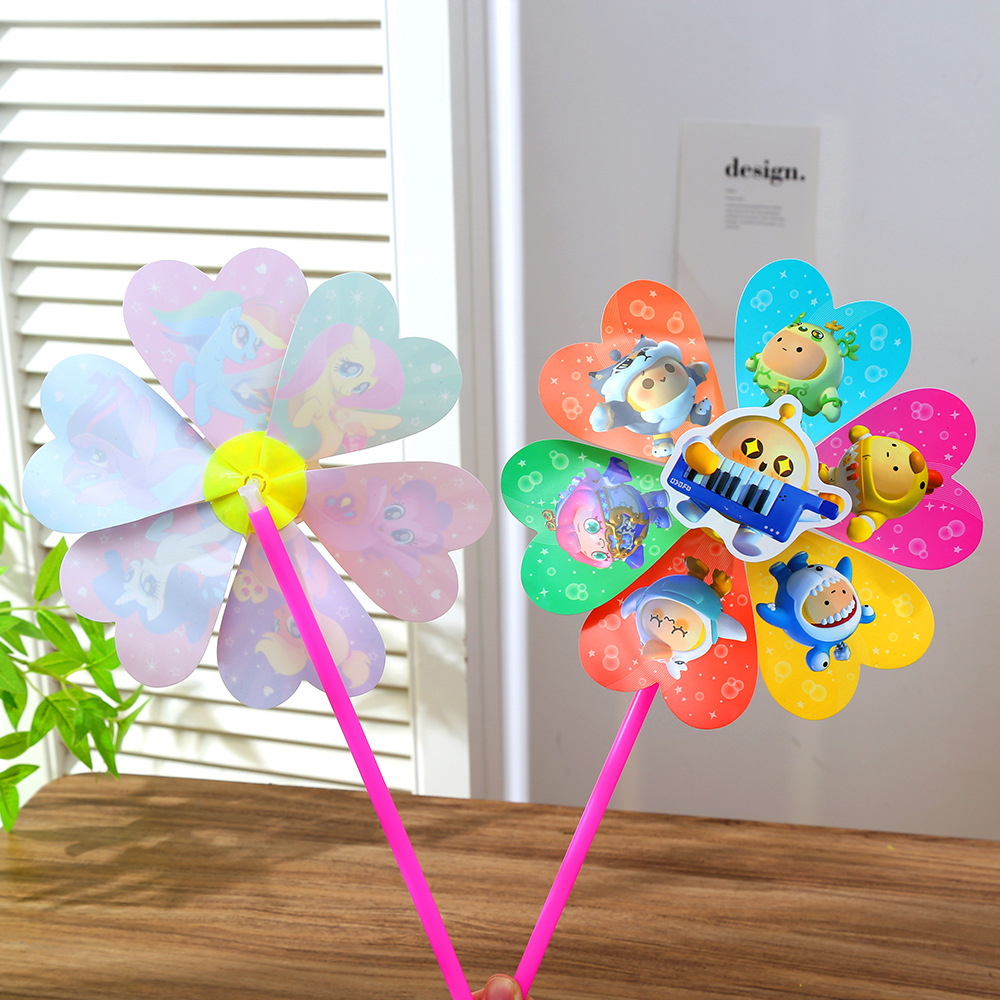 cartoon plastic handheld windmill toy for kindergarten