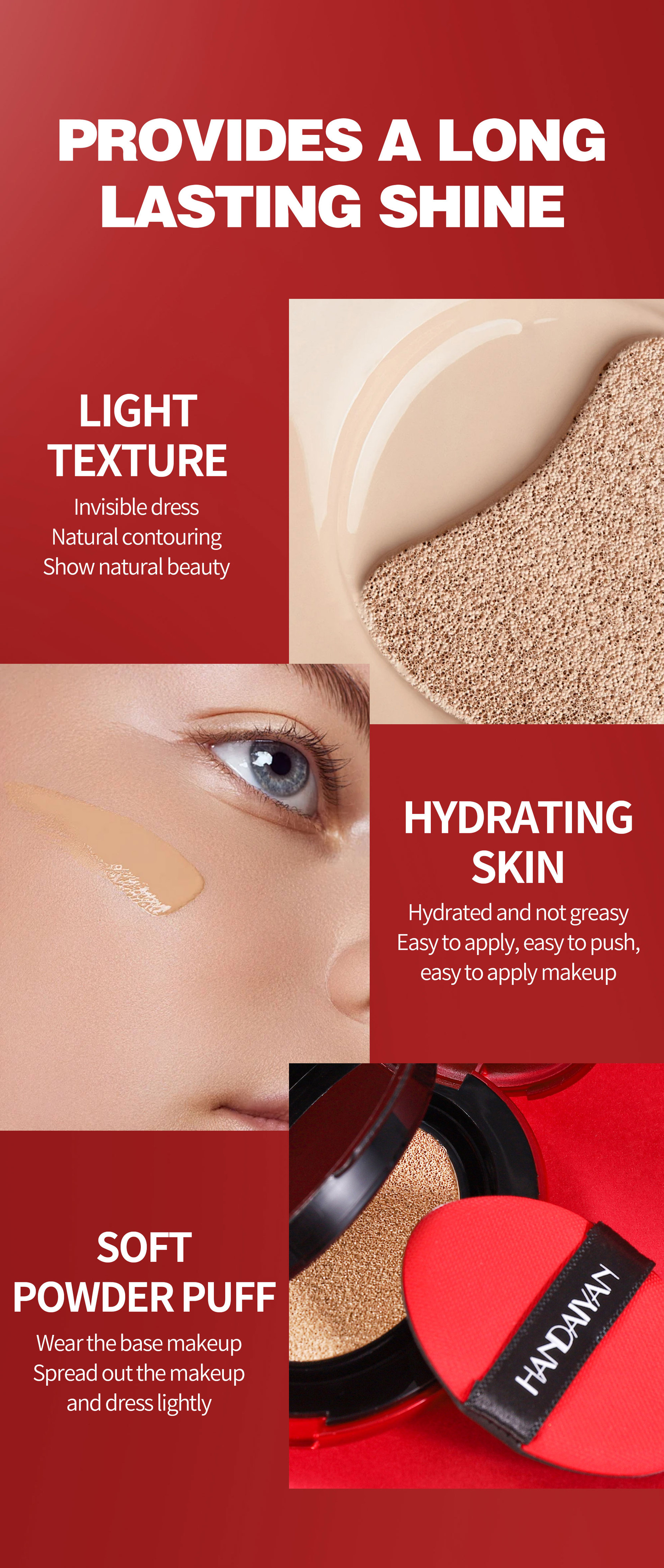 handaiyan 5-color oval red shell cushion Foundation, Clear and natural concealer and Contouring Cross-border Foundation undefined