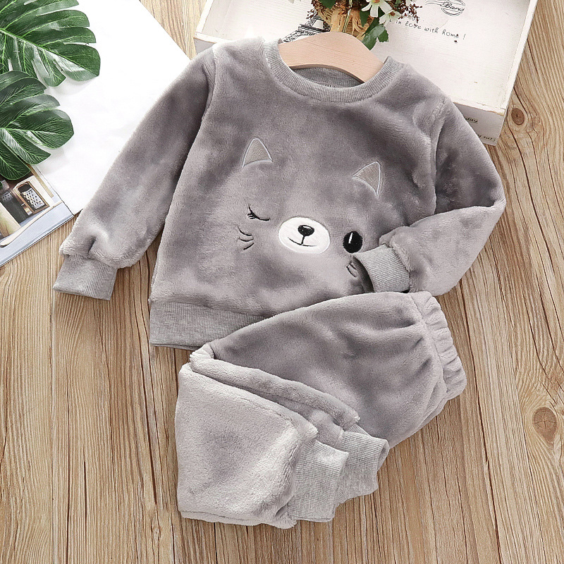 Flannel pajama set kitten gray