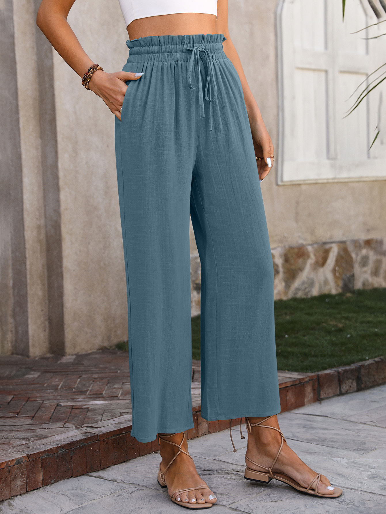 280g Weight Full Length Pants Length Cotton and Linen Fabric Type High Waist Waist Line Casual Pants Pants Type Inelastic Elasticity Holiday, Daily Occasion Regular Fit Fit Type Solid Color Pattern Summer, Spring, Autumn Season Women's Gender Pocket Design Vintage Style Style Women's Holiday Daily Vintage Style Solid Color Full Length Pocket Casual Pants 15