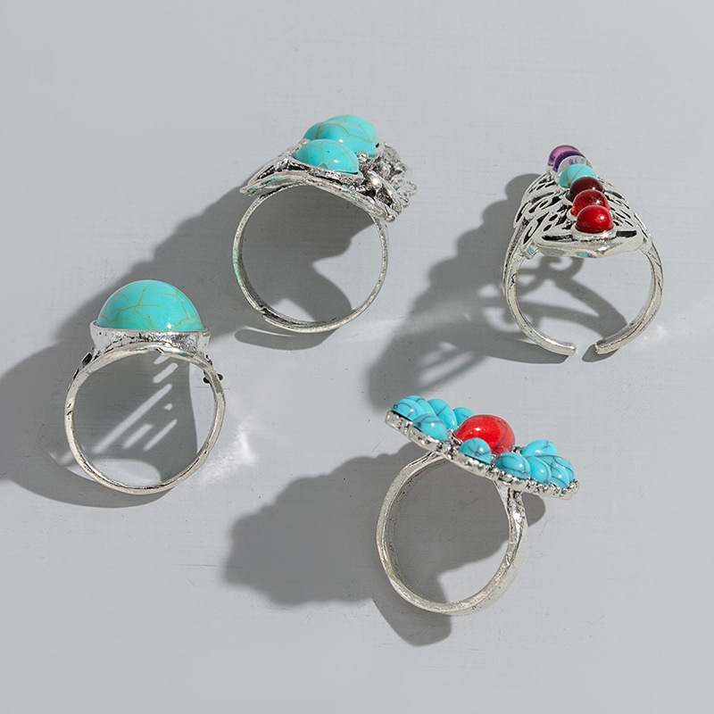 Geometric Pattern 4 Pieces Geometric Open Rings Rings Alloy December Birthstone Turquoise Turquoise Women's Retro Open Rings Rings