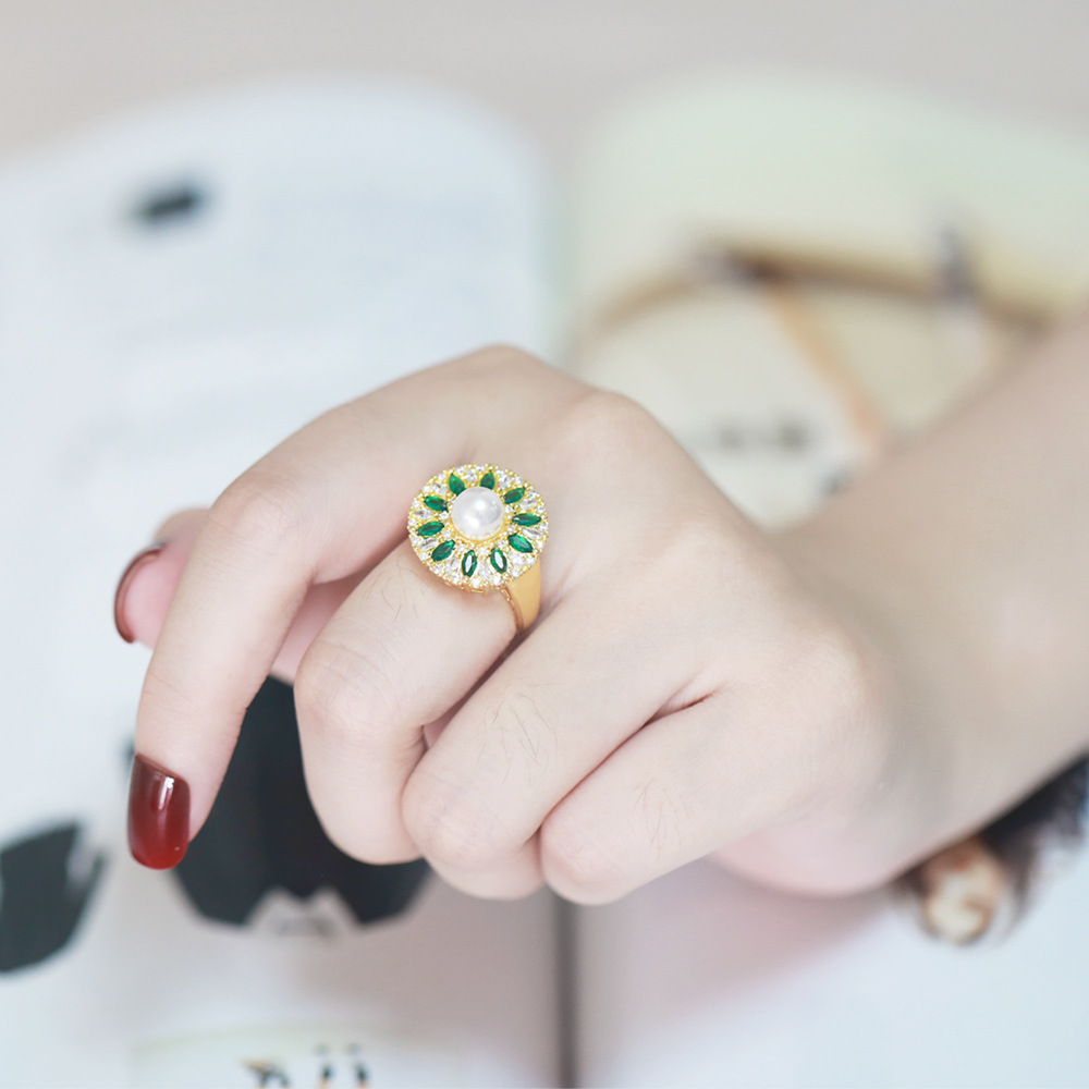 Fashion Leaf Flower Copper Open Ring Plating Inlay Zircon Copper Rings