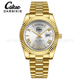 CARSIKIE品牌时尚潮流男士手表外贸实心钢带表冠多彩表盘石英腕表