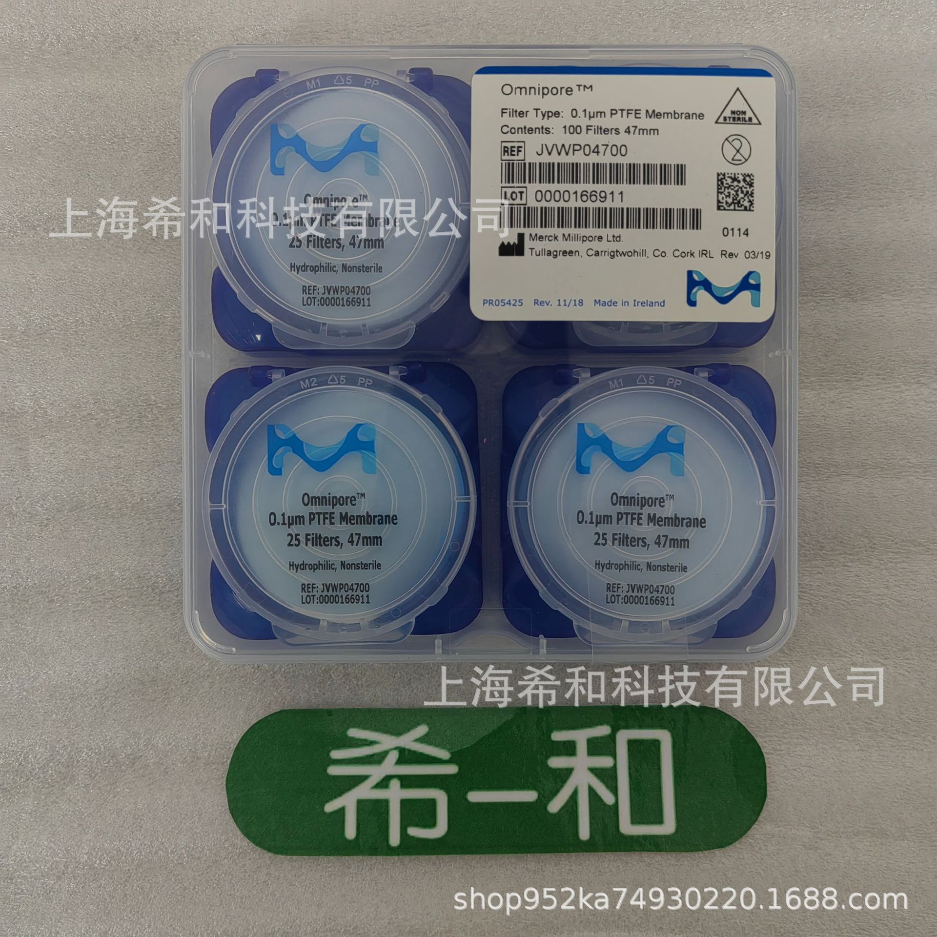 Millipore密理博PTFE滤膜   0.1μm JVWP04700  亲水