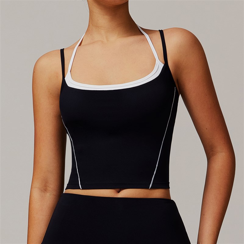 Transfronterizos europeos y americanos mujeres fitness set desnudo apertado al aire libre deportivo líneas de contraste de color casual sling shorts set