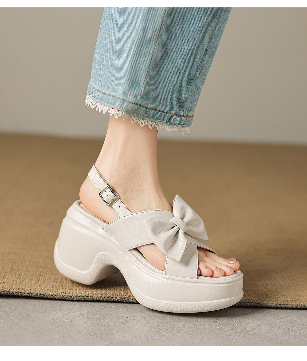 Sandal cao gót nữ hở mũi đế platform nơ bướm, gót siêu cao 12 cm — Hồng nhạt, màu trắng ngà chi tiết 21