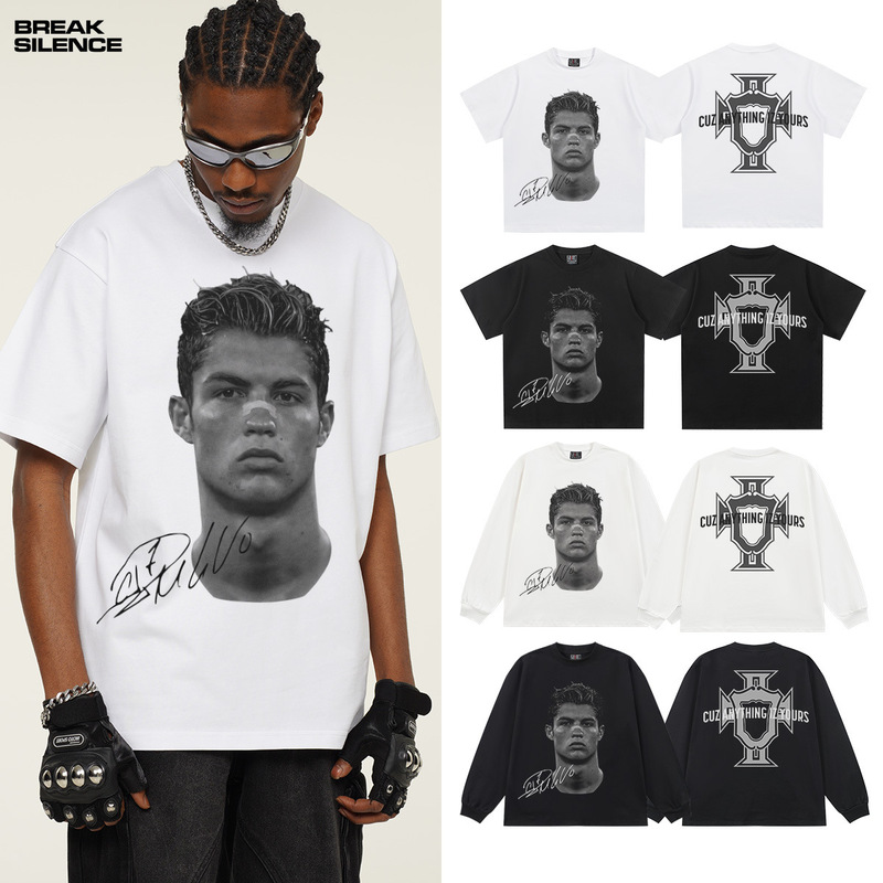 Cross-border 2025C Luo heavy short sleeve T-shirt 300g direct spray men's and women's printed American retro street vintage tide Cross-border 2025C Luo heavy short sleeve T-shirt 300g direct spray men's and women's printed American retro street vintage tide