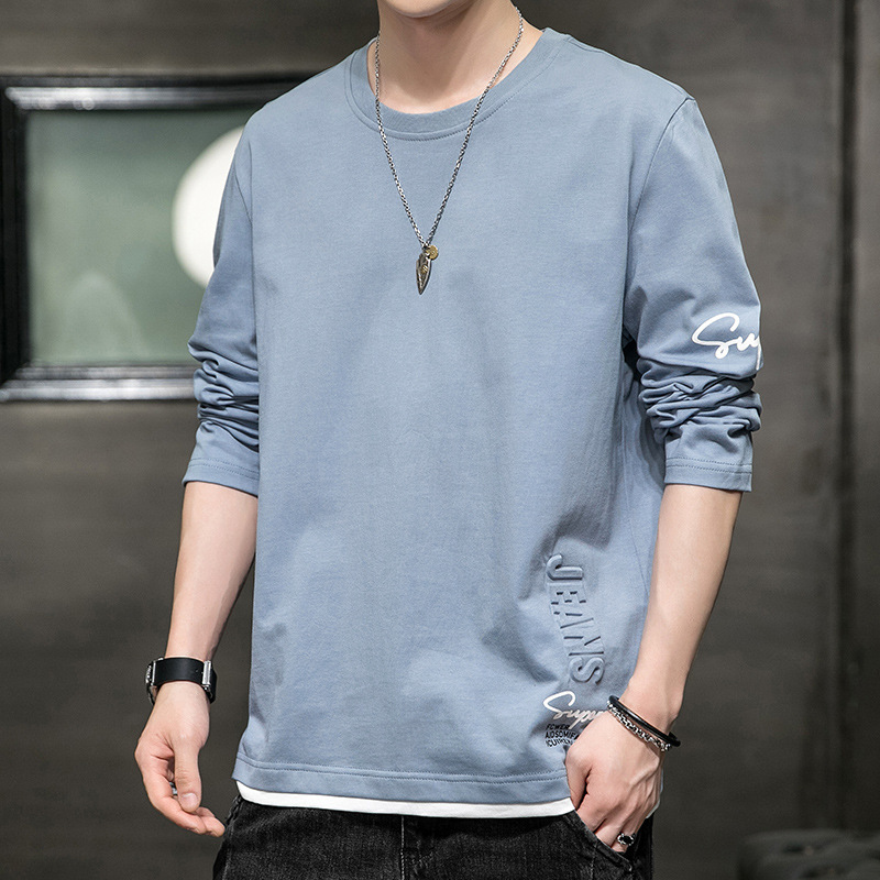 Camiseta de manga larga para hombre 2024 primavera y otoño nuevo suéter de algodón de marca de moda con ropa interior camisa de fondo de hombre de gran tamaño