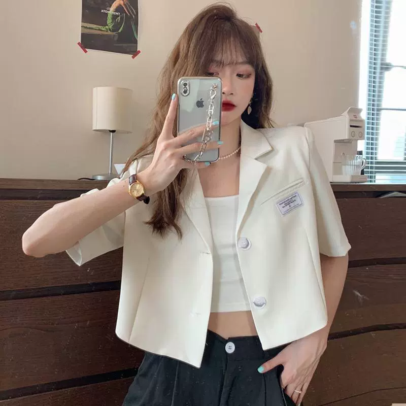 短袖小西装外套女夏季薄款2024新款网红炸街设计感小个子短款西服