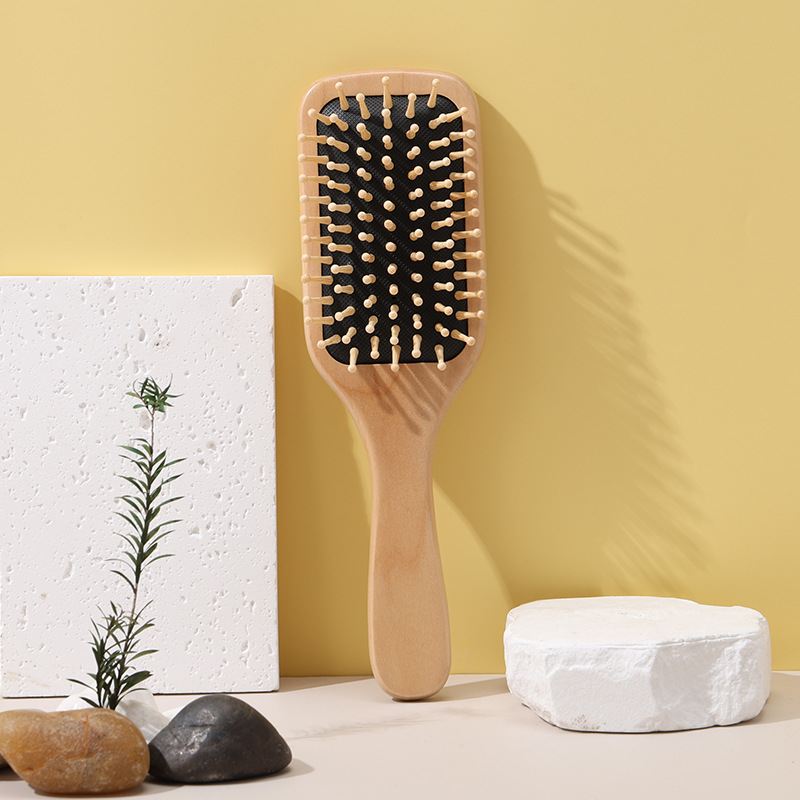 Peine de Madera con Cojín de Aire Cuadrado de Madera de Loto, Masajeador para Cabello