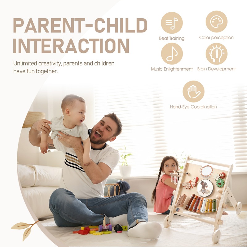 Carrito de música de mesa de sonido de piano de gran pieza, andador, juguetes para niños, mesa ocupada de rompecabezas de educación temprana multifuncional para bebés
