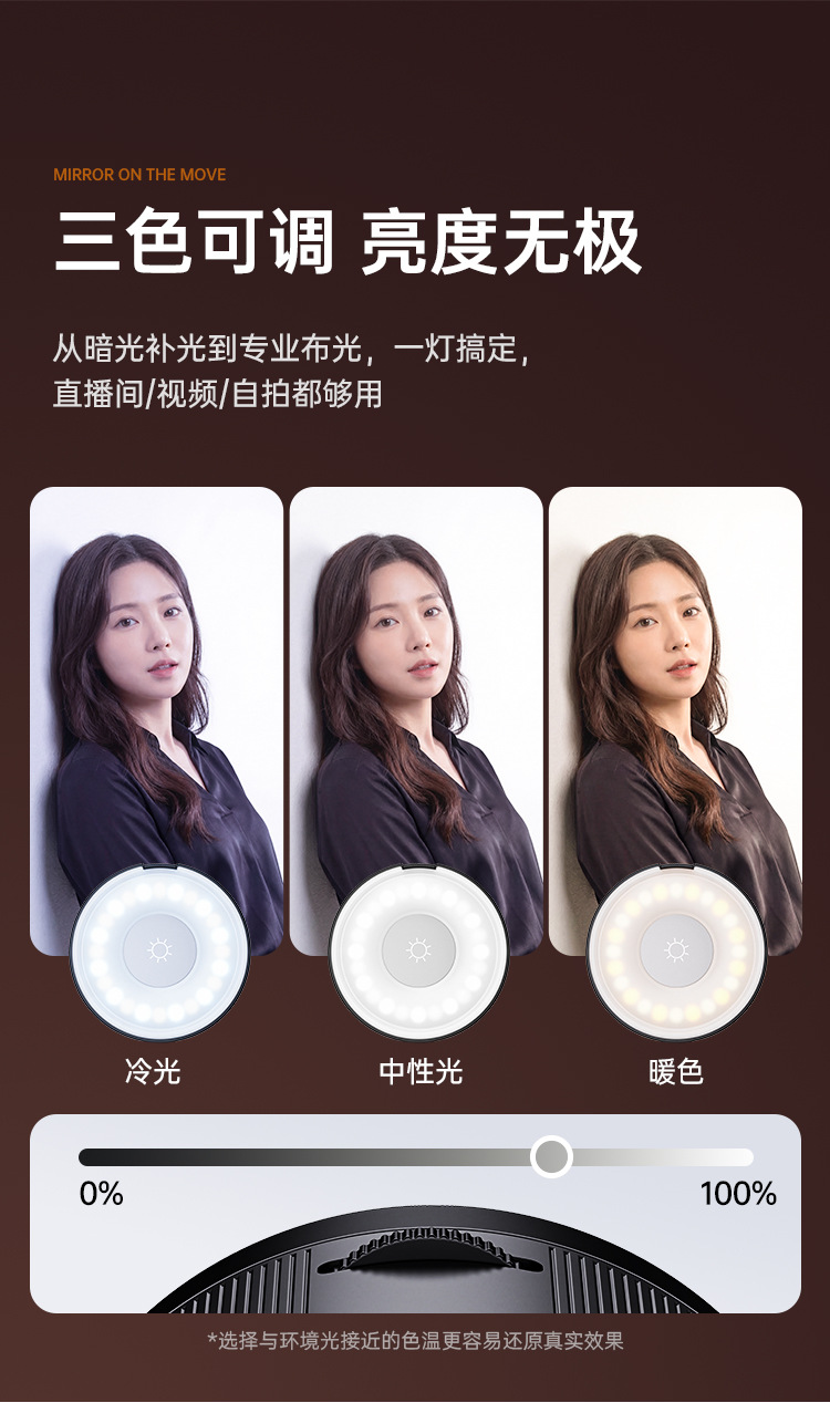 Magnetic Fill Light with 3-Color Temperature Dimming Mini Photography Light Beauty LED Light with Phone Holder Selfie Live Streaming Fill Light