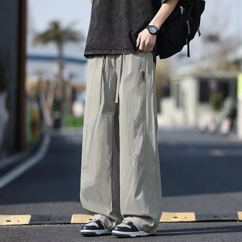 夏カジュアル通気性薄いトレンディなブランドストレートルーズメンズワイドレッグスポーツパンツ日本多用途メンズロングパンツ|undefined