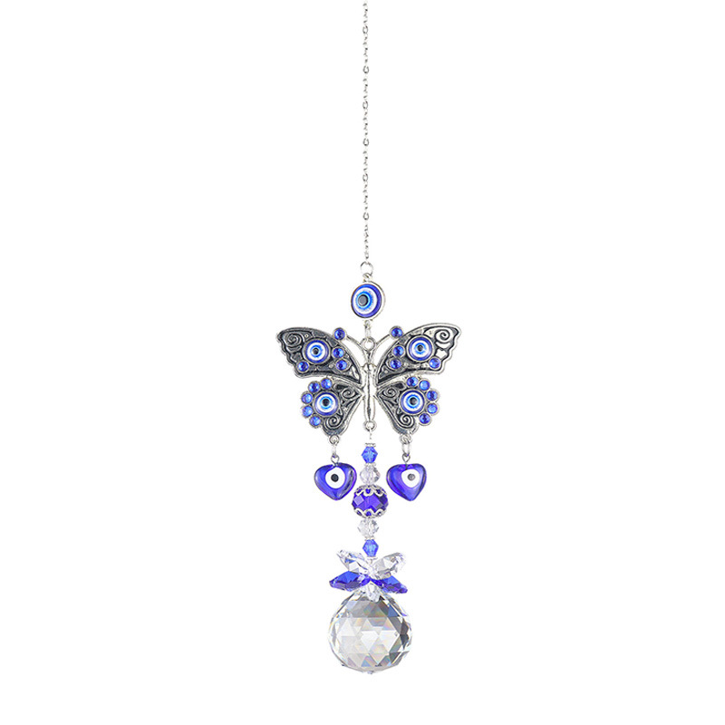 64g Weight Suncatcher, Wind Chime Home Textiles & Decor Type Crystal Pendant Classification 1 Piece Quantity Casual, Holiday, Daily Occasion Alloy, Crystal Material Devil's Eye, Butterfly Pattern Elegant, Pastoral Style Elegant Pastoral Devil's Eye Butterfly Alloy Crystal Suncatcher Wind Chime Wall Art 7